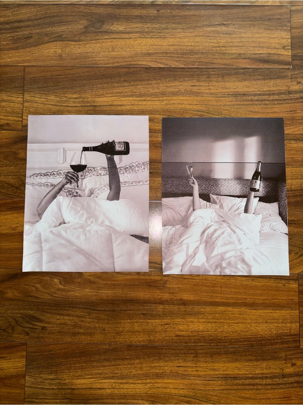 Black & White Wine-in-Bed Photographic Art Prints - Set of 2